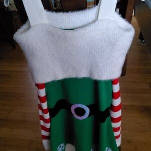 Festive Green and White Kids Elf Costume